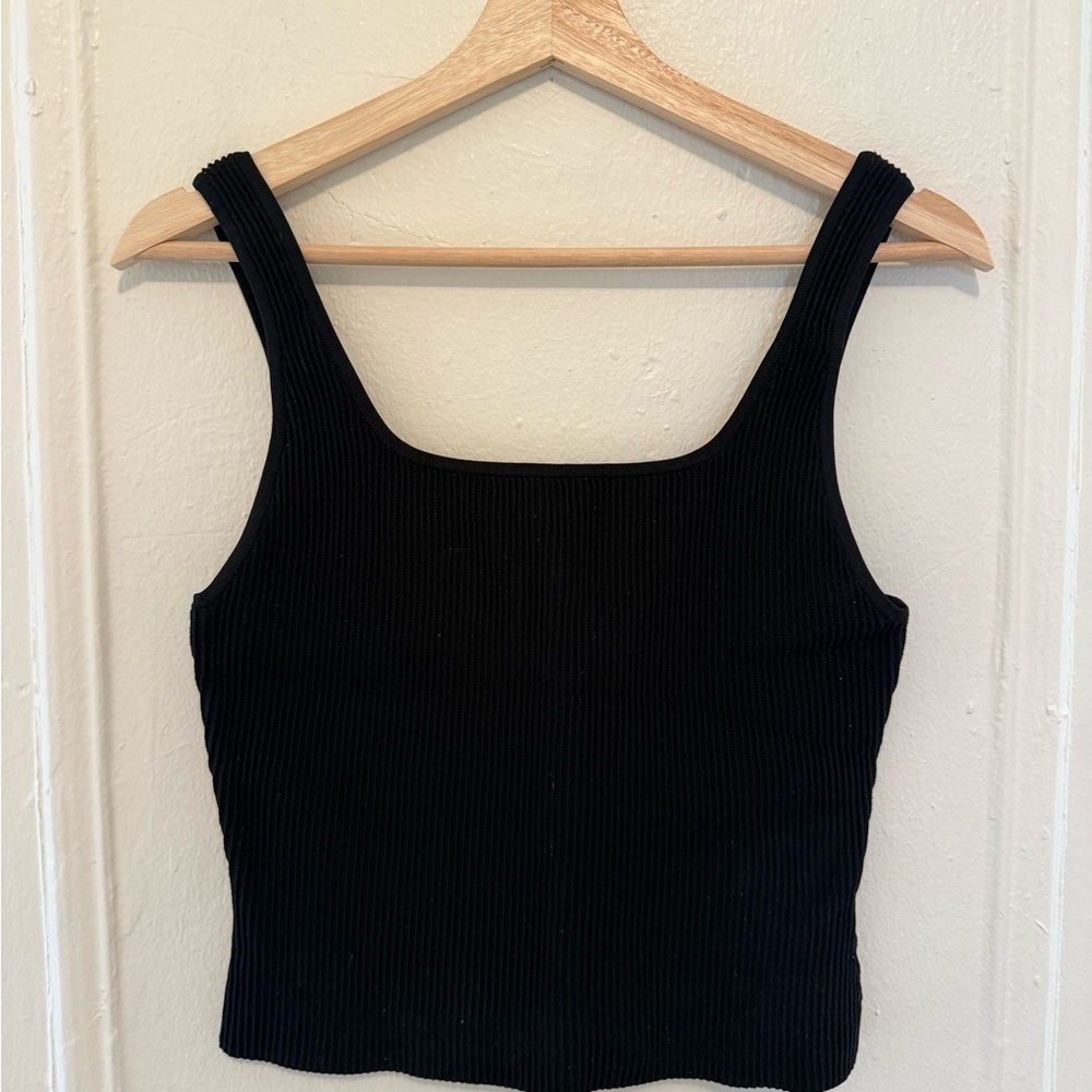 Babaton Black Ribbed Square-Neck Tank Top